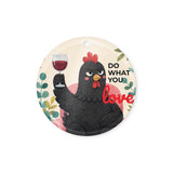 Wine Hen Acrylic Christmas Ornament, Circle, front view
