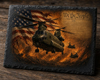 Black slate with We the People helicopter print, styled photo