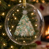Jeweled Christmas tree glass ornament hanging on a Christmas tree