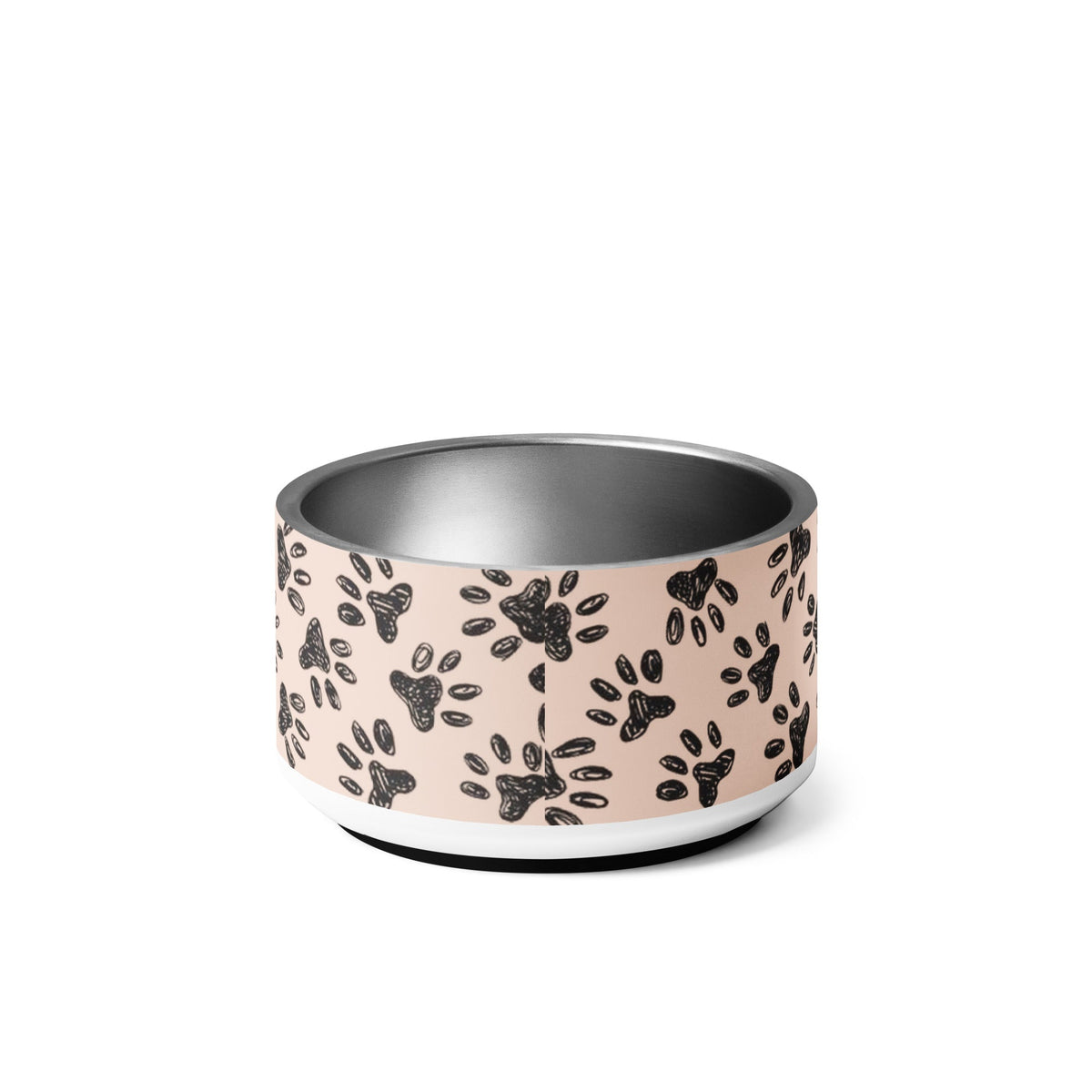 Personalized Paw Print Dog Bowl, White, 18 oz, back view - Back