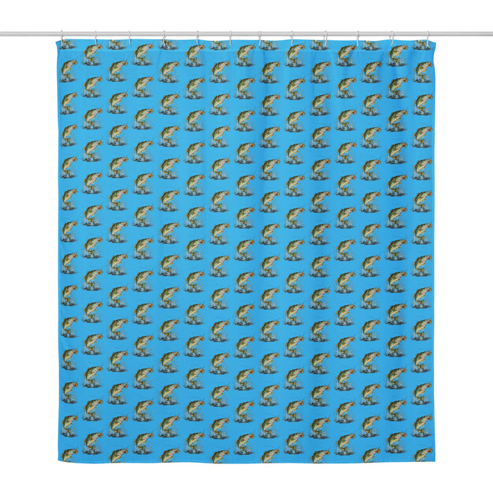 Largemouth Bass Fishing Shower Curtain, White, 71x74, front view
