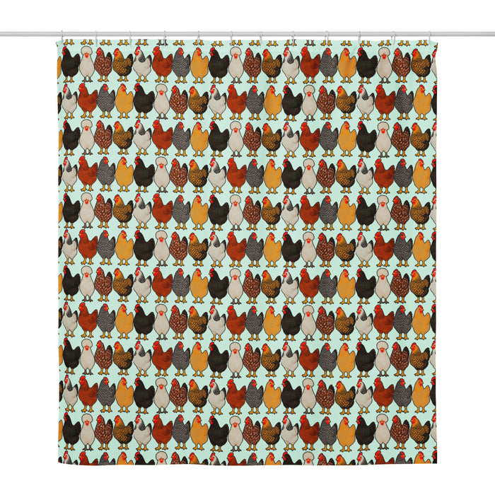 Chicken Shower Curtain, White, 71x74, front view