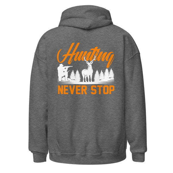 Hunting Never Stop Silhouette Hoodie, Graphite Heather, back view