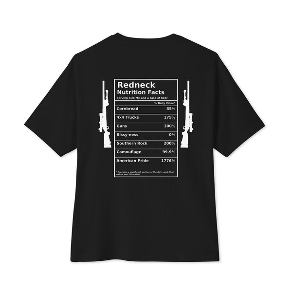 Redneck Nutrition Facts Boxy Tee, Black, back view