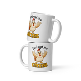 Live Laugh Love Chickens Funny Chicken Coffee Mug, White, 11 oz, front view