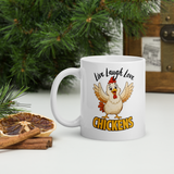 Live Laugh Love Chickens Funny Chicken Coffee Mug, White, 11 oz, handle on left