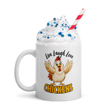 Live Laugh Love Chickens Funny Chicken Coffee Mug, White, 11 oz, handle on left