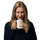 Live Laugh Love Chickens Funny Chicken Coffee Mug, White, 15 oz, handle on left