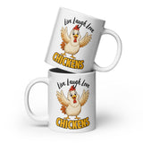 Live Laugh Love Chickens Funny Chicken Coffee Mug, White, 20 oz, front view