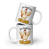 Live Laugh Love Chickens Funny Chicken Coffee Mug, White, 20 oz, front view